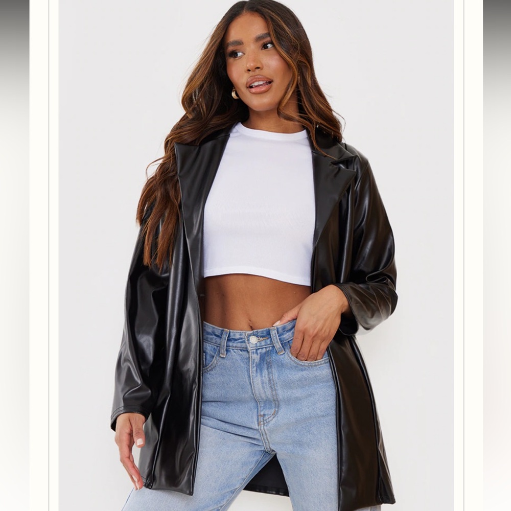 NWT Faux leather blazer longline